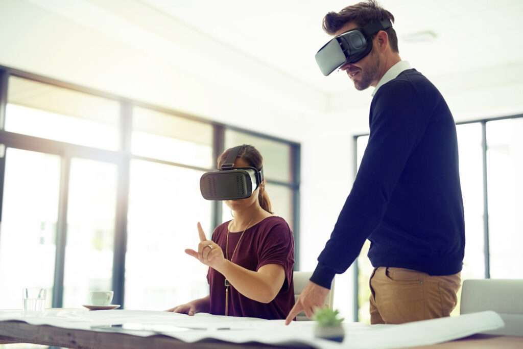 man woman vr office with collaboration click teamwork futuristic iot with digital transformation people augmented reality glasses software test press 3d ux metaverse scaled e1740857584242